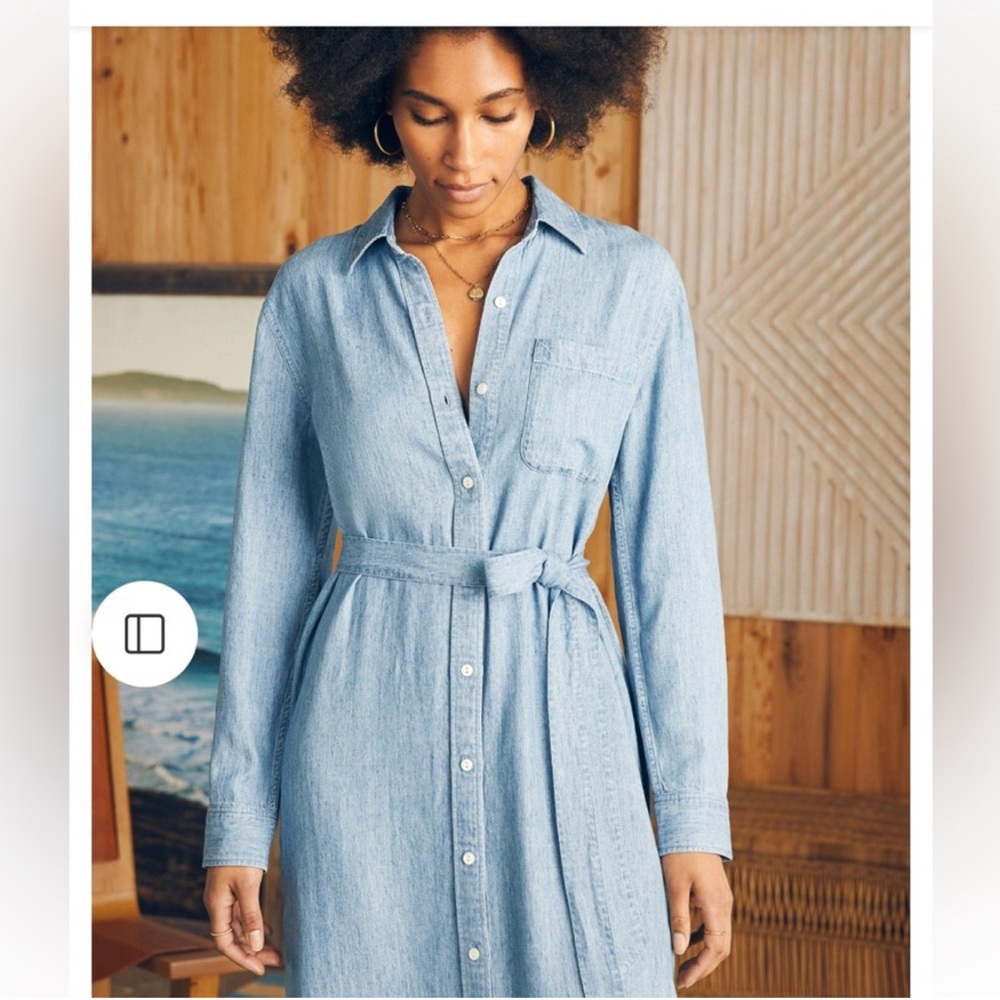 Faherty Tried & True Chambray Midi Shirtdress Women’s Medium - Picture 4 of 17